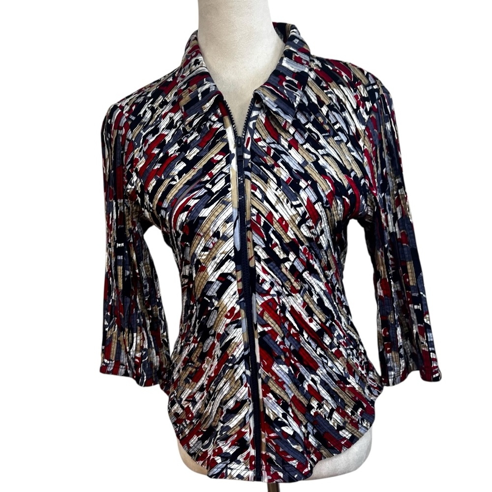 Multiples Ribbonwork Zip Front Jacket Abstract Pr… - image 1